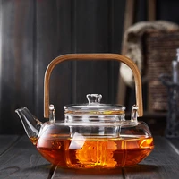 bamboo handle 800ml blooming loose leaf tea pot with glass strainer safe lid dishwasher stovetop safe teaset kettles