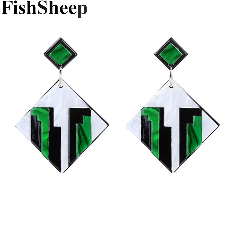 FishSheep большие квадратные акриловые Висячие серьги Бохо зеленый цвет кислота