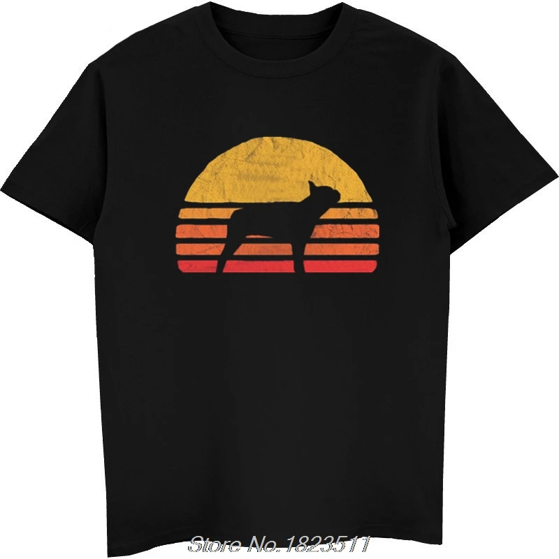 

Fashion Summer Men Retro Sun Boston Terrier Silhouette T-shirt Vintage Tshirt For Dog Lovers Tee Shirt Harajuku Streetwear