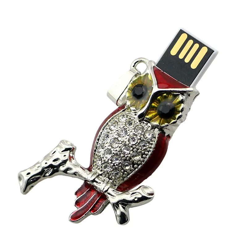 USB флеш-накопитель в виде животных, металлическая Алмазная Сова, флеш-накопитель Nighthawk, 4 ГБ, 8 ГБ, 16 ГБ, 32 ГБ, 64 ГБ, USB карта памяти в подарок с ожерельем
