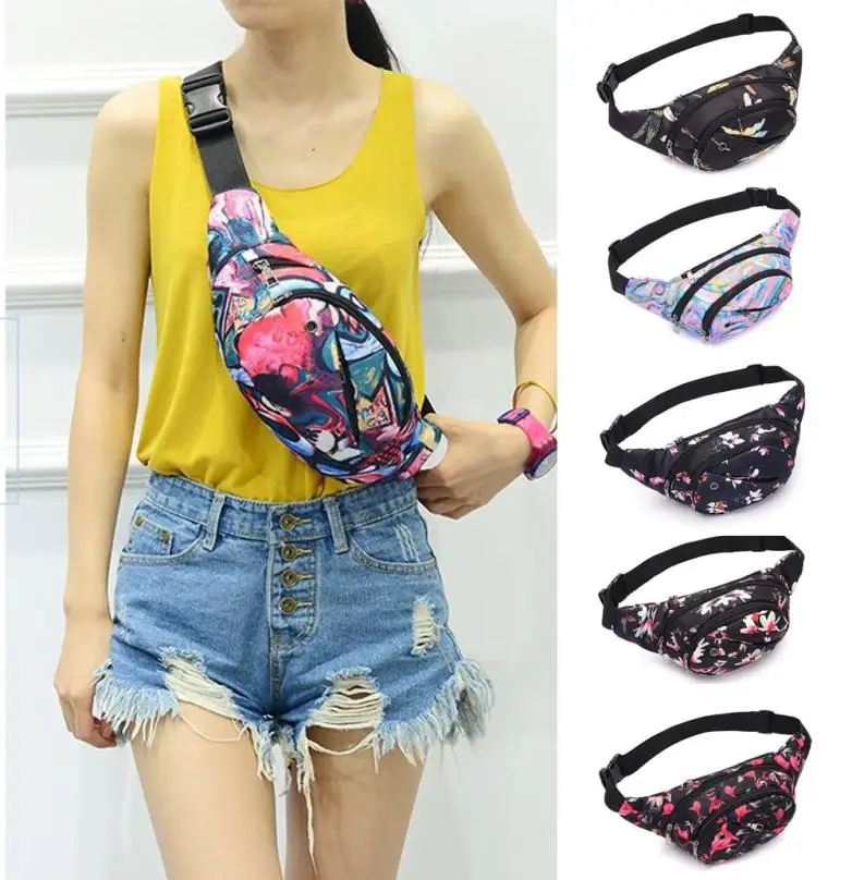 Поясная сумка унисекс для мужчин и женщин нагрудная с цветочным принтом на