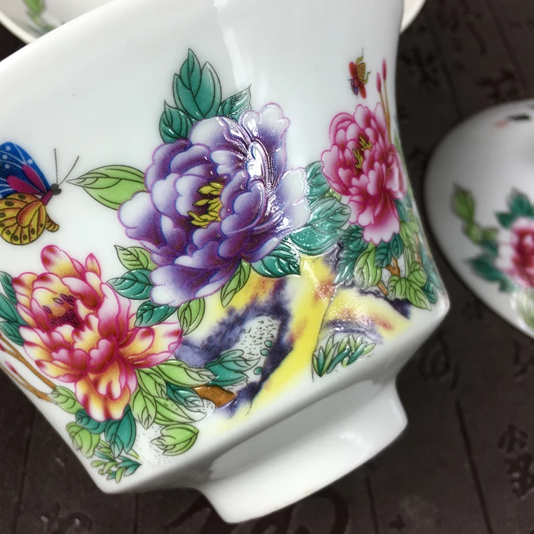 High Capacity Chinese Hand Painted Teaset Elegant Gaiwan 300ml Ceramic Tea Tureen Lid Bowl Saucer Glaze Cup | Дом и сад
