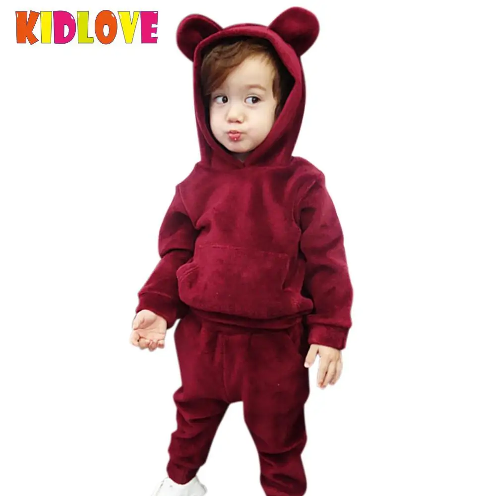 Kidlove для мальчиков и девочек толстовки с капюшоном pleuche длинные штаны комплекты