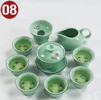 08 Чайный набор TANGPIN longquan celadon с рыбками, керамический чайник, керамическая чайная чашка, китайский чайный набор кунг-фу, посуда для напитков - Цвет: 08