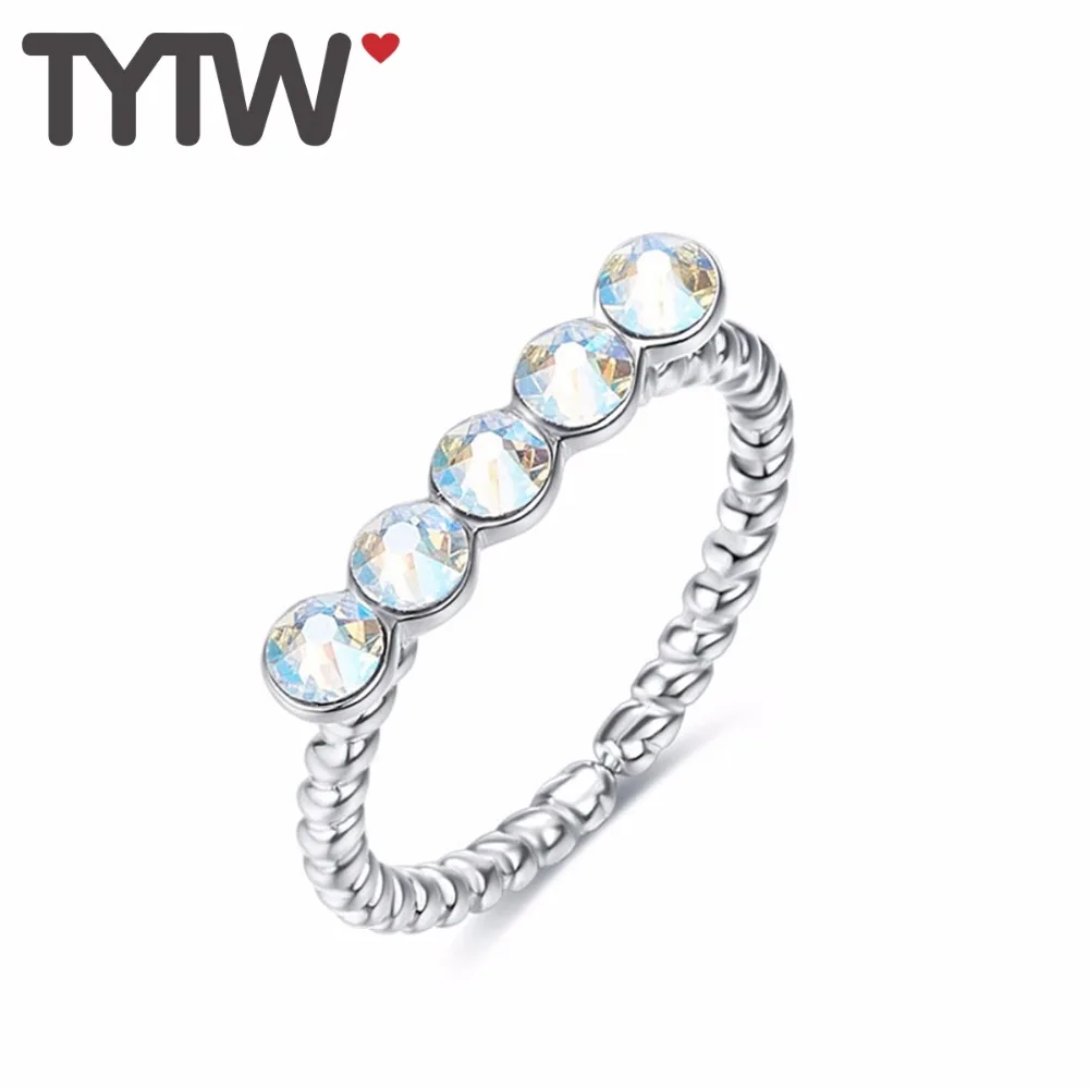 Кольцо TYTW 2018 с кристаллами из серебра 925 пробы модное женское кольцо на годовщину