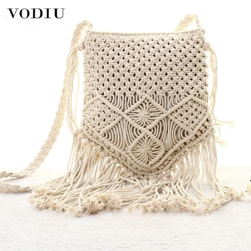 Соломенная плетеная Сумка в стиле бохо повседневная через плечо с помпонами и