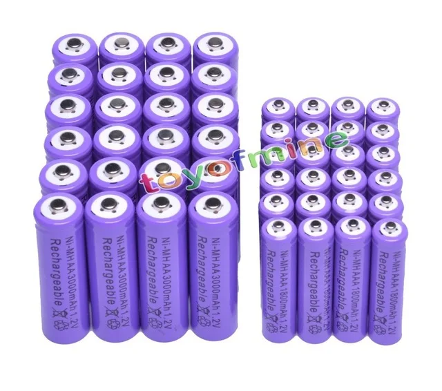 10/20/24/30/40 шт AA 3000mAh + AAA 1800mAh 1 2 V NiMH фиолетовый аккумулятор|aaa 1.2v|rechargeable batteryaaa 1.2v