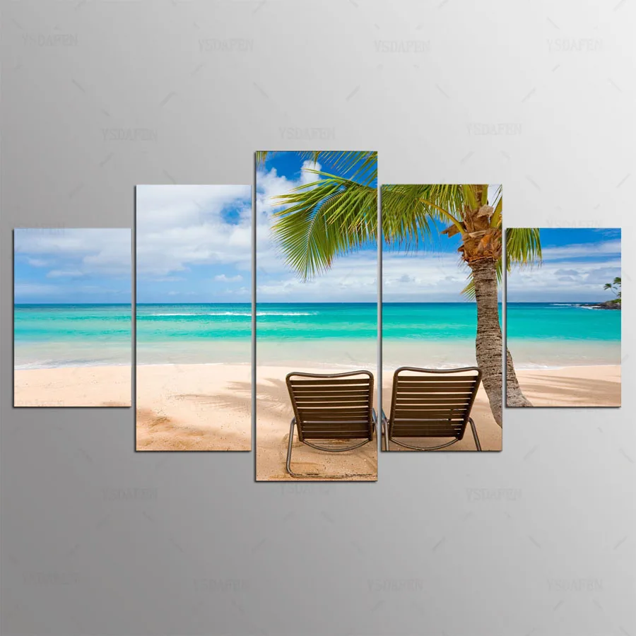 

5 panel modern Beach hd Art print canvas art wall framed paintings for living room wall picture ny-1352