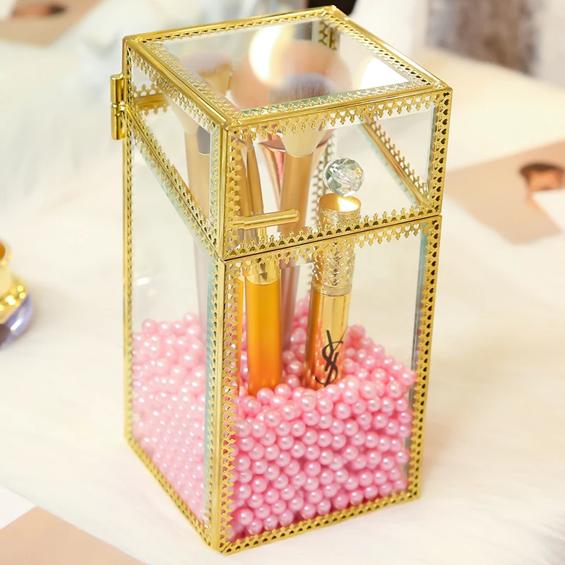 Органайзер для кистей макияжа золотистый с жемчугом|acrylic box|makeup organizeracrylic makeup organizer