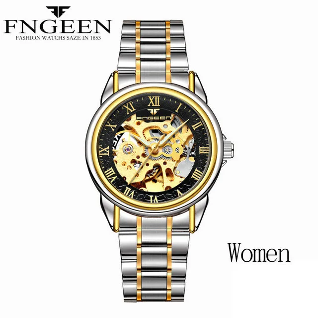 Steel Two-tone Black Женские часы Relogio Feminino, автоматические механические наручные часы с турбийоном и скелетом Hodinky, женские часы Orologio Meccanico - Цвет: Steel Two-tone Black