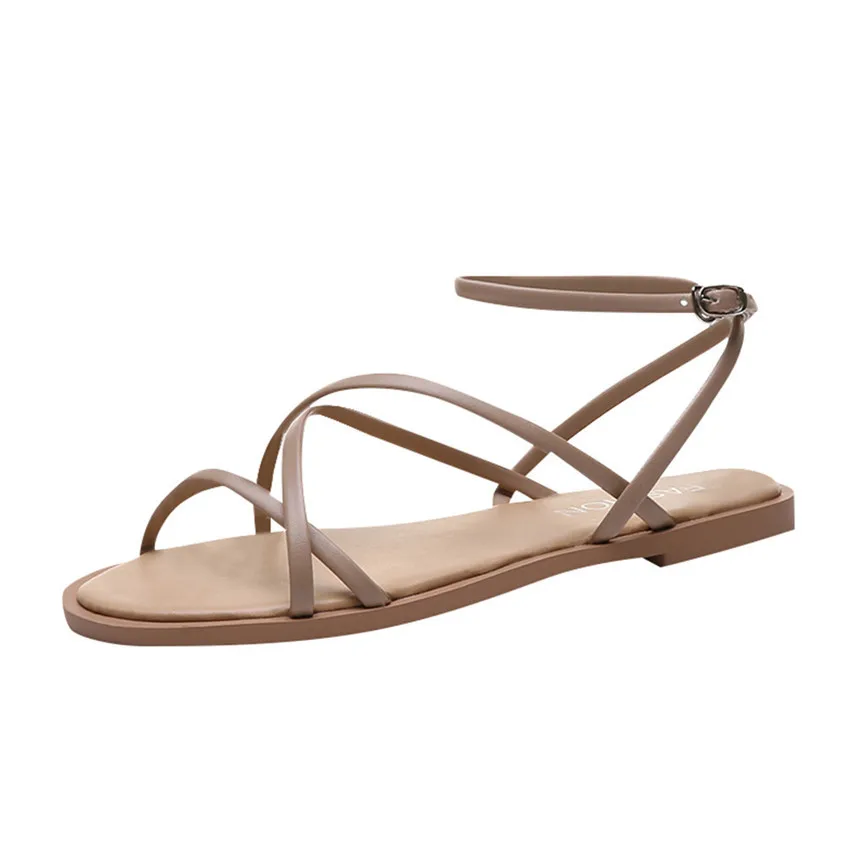 Обувь сандалии женские на плоской подошве с перекрестными ремешками и открытым