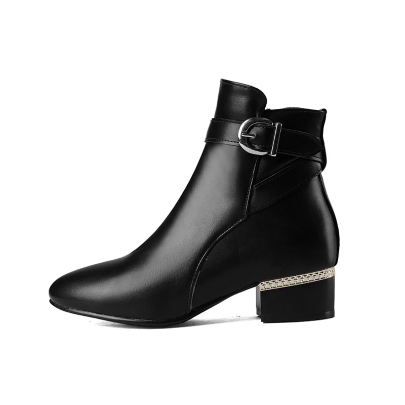 2016 зимние женская обувь из мягкой кожи толщиной высокие каблуки лодыжки ботов