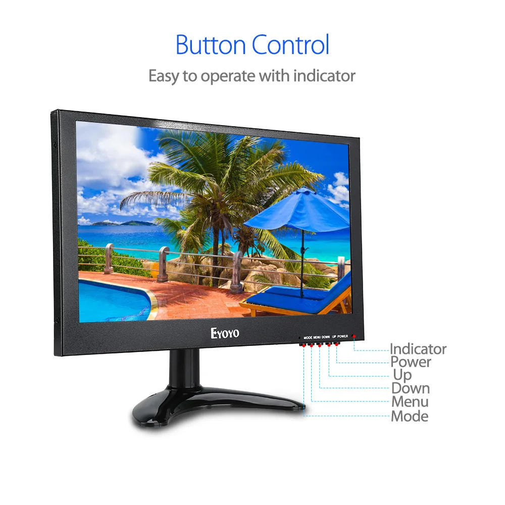 EYOYO 1" TFT-IPS монитор 1920x1080 BNC VGA AV USB HD видео вход с пультом дистанционного управления 400cd/m2 для ПК CCTV DVR камера безопасности