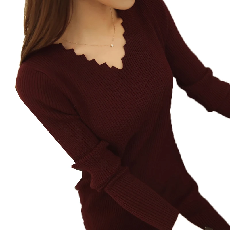 Женское трикотажное платье свитер с V образным вырезом и длинным рукавом|dress long