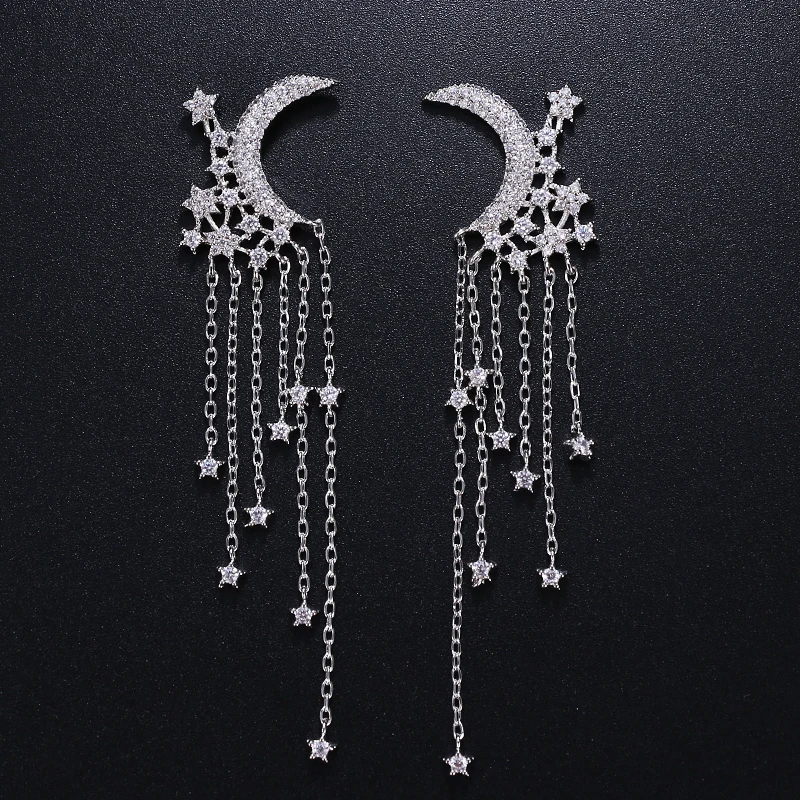 

Emmaya Charm Luxury Long Earrings For Women Wedding Party Moon and Star AAA Clear Cubic Zirconia Tassel Earrings Party Wedding