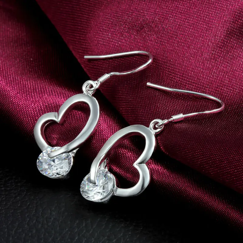 Wedding Jewelry Dress Earring Silver Plating Love Heart Drop with Zircon for Women Earrings | Украшения и аксессуары