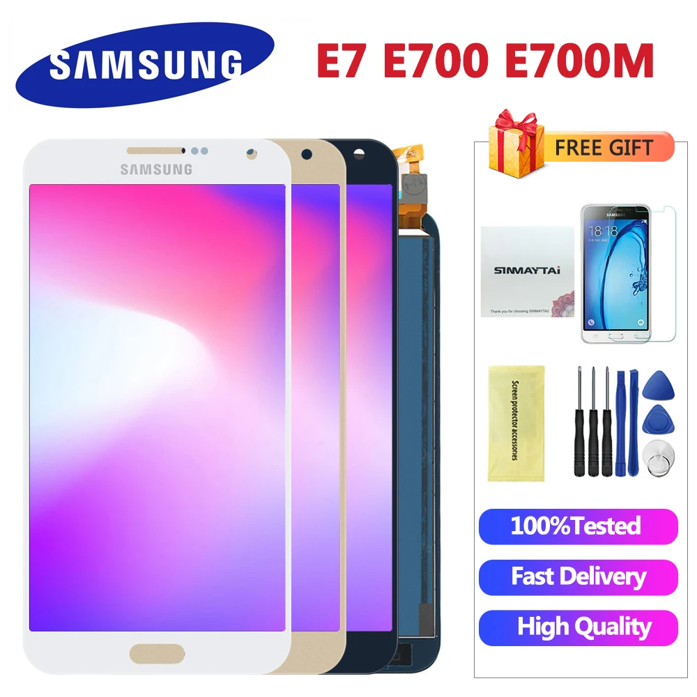 Можно отрегулировать E700 lcd для samsung Galaxy E7 E700 E700F E7000 E7009 полный сенсорный экран дигитайзер E7 панель ЖК-дисплея в сборе