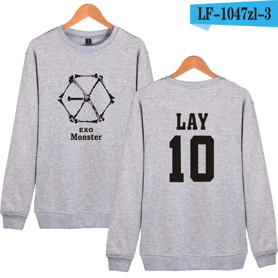 LUCKYFRIDAYF EXO MONSTER монолитная Толстовка женские толстовки Kpop хип-хоп зимние толстовки одежда XXXXL KRIS SUHO BAEKHYUN LUHAN D.O - Цвет: Gray