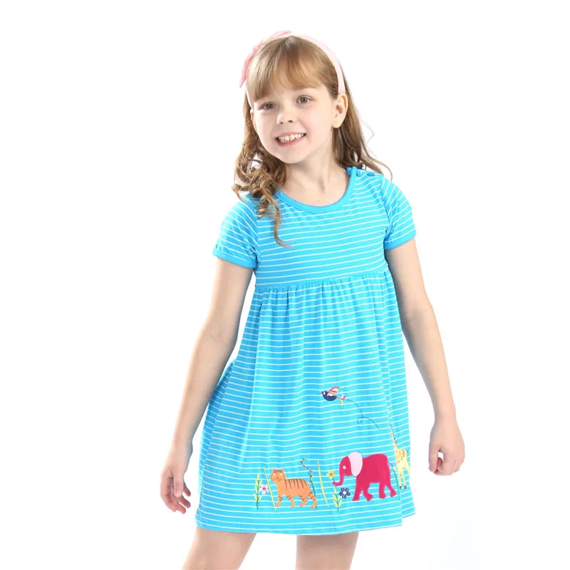 Летние платья принцессы для девочек с аппликацией животных новые хлопковые