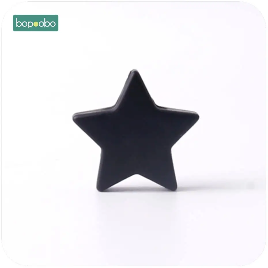 Black Star Bopoobo 10 шт., 23 мм, разноцветный силиконовый Прорезыватель со звездами, без бисфенола, сделай сам, аксессуары для детей, силиконовые бусины, Детские Прорезыватели, игрушка - Цвет: Black Star