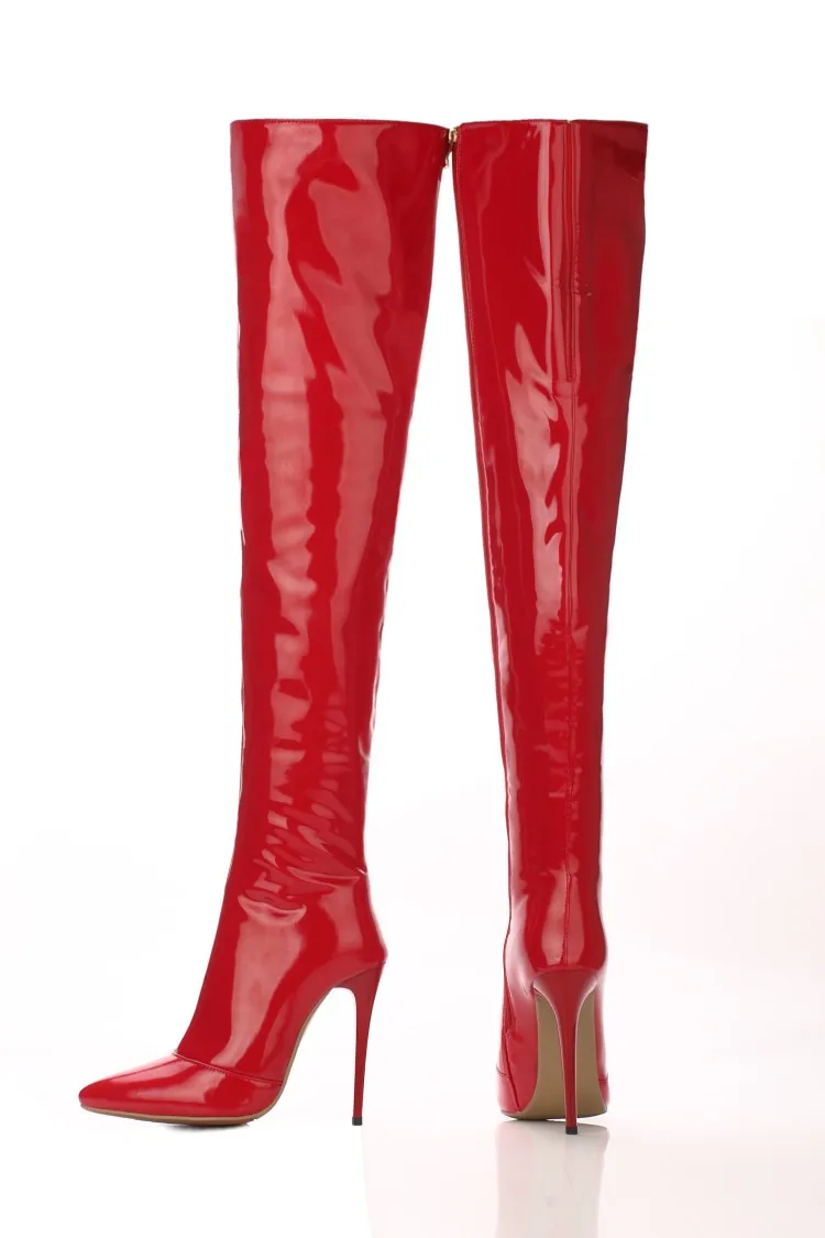 as picture Chaussures femme; кожаные чулки Сапоги выше колен с красным шаговым швом; женские зимние сапоги; высокие непромокаемые эластичные сапоги на высоком каблуке - Цвет: as picture