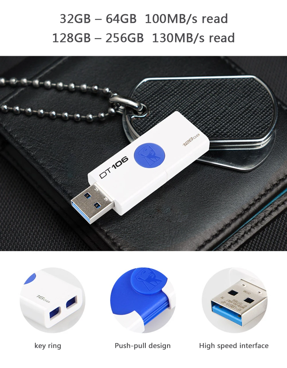 Kingston USB флеш-накопитель 16 ГБ 32 ГБ флеш-накопитель 64 ГБ 128 ГБ u-диск USB 3,1 флеш-накопитель металлический флеш-накопитель