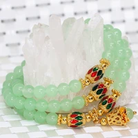 original design gold color spacer multilayer bracelets natural stone light green jades chalcedony 6mm round beads jewelry b2237