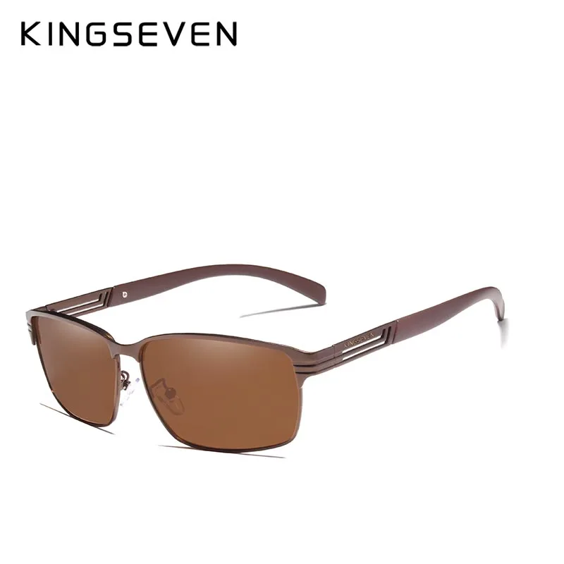 KINGSEVEN, фирменный дизайн, солнцезащитные очки, для мужчин, для вождения, мужские, поляризационные, солнцезащитные очки, Ретро стиль, квадратная оправа, Oculos Gafas UV400 - Цвет линз: Brown
