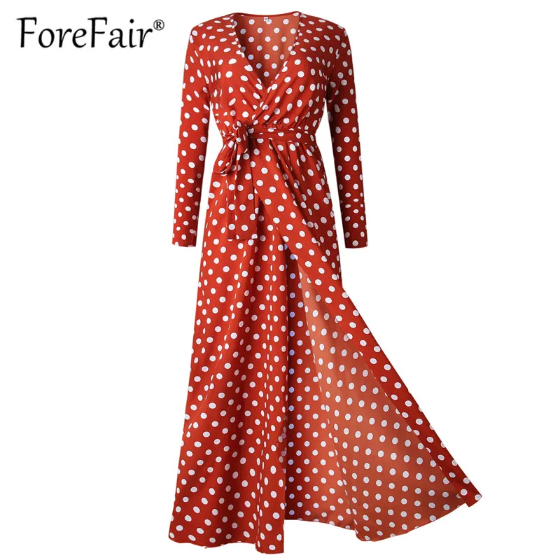 Forefair красное женское длинное Макси платье в горошек 2018 летнее пляжное стиле бохо