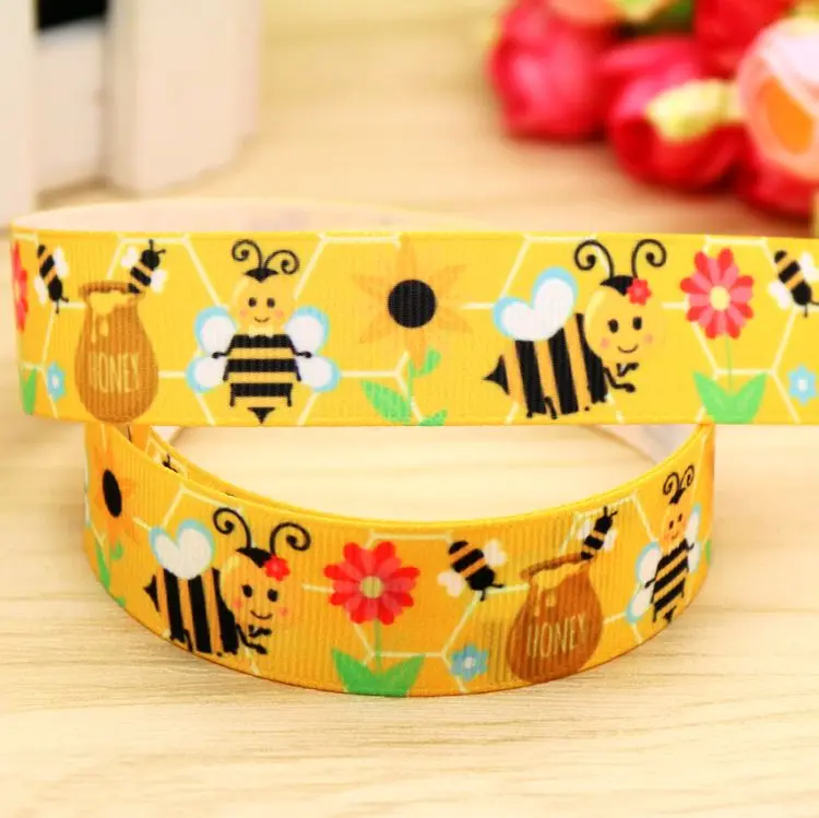 Бесплатная доставка корсажная лента с принтом пчелы 7/8 дюйма головной убор