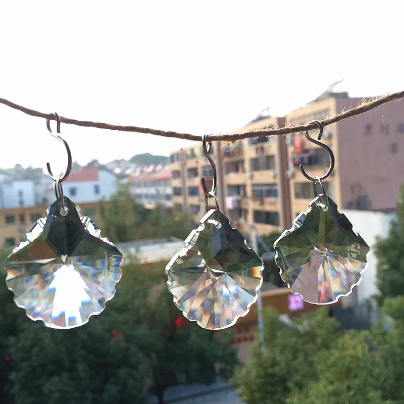

50pcs/lot New Arrived 75mm Clear Scallop Shape Crystal Glass Pendants With One Hole For Wedding Decoration Hanging Suncatcher
