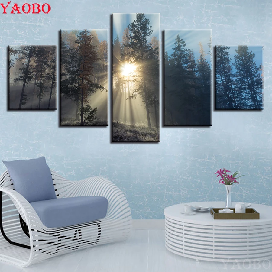 

5 PCS Diamond embroidery Sunrise Forest Landscape 5d diy diamond painting full square/round drill Mosaic Pictures of rhinestones