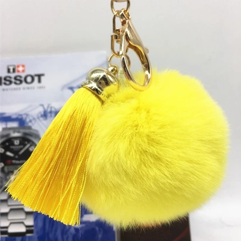 Золотая кисточка Рекс кролик мех мяч брелок пушистый пушистые брелоки для сумки