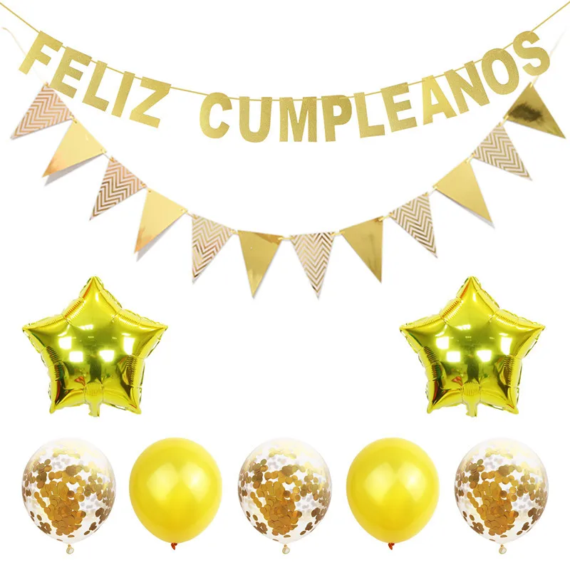 Feliz Cumpleanos Испания с днем рождения воздушный шар комплект флаг надписью|Воздушные