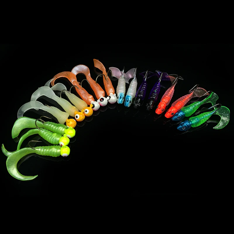 17 шт./компл. приманка для рыбалки набор со Lead Jig Head крюк личинка мягкие приманки в