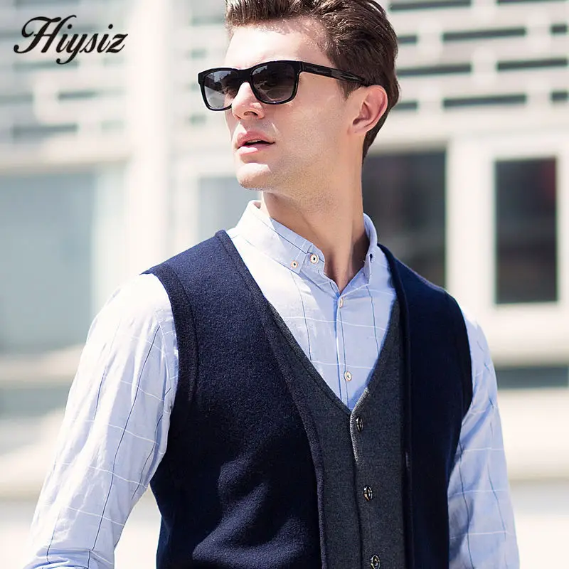 Зима Элегантные Мужчины Трикотажные Мериносовой Шерсти Жилет Пальто V-образным