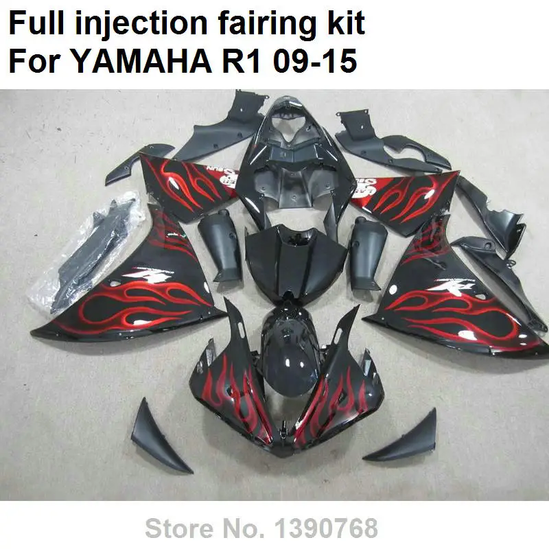 

New motorcycle fairing kit for YAMAHA injection mold YZF R1 09 10 11 12 13 14 15 red flames black fairings R1 2009-2015 BN15