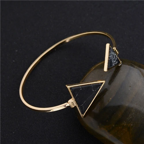 black triangle MESTILO Модные золотые пластины черный белый геометрический треугольник открытый манжета браслет панка искусственный мрамор каменные браслеты из Индии - Окраска металла: black triangle