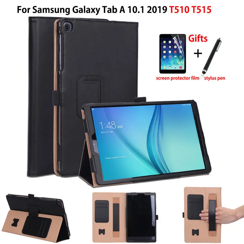 

Luxury Case For Samsung Galaxy Tab A 10.1 2019 T510 T515 SM-T510 Cover Funda Tablet PU Leather Hand Holder Stand Shell +Film+Pen