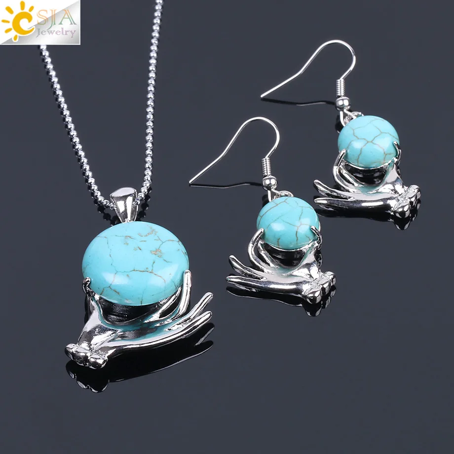 Женский ювелирный набор CSJA сережки ручной работы с синим камнем Howlite круглые