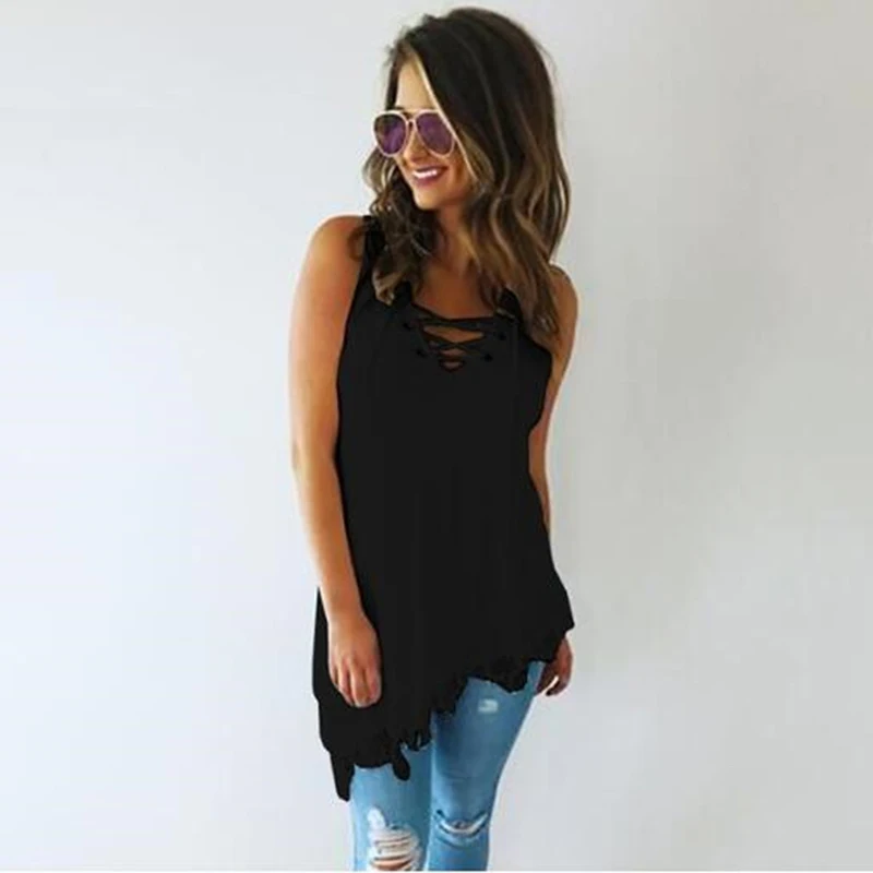 Летние Женские однотонные повседневные бандажные рубашки с асимметричным