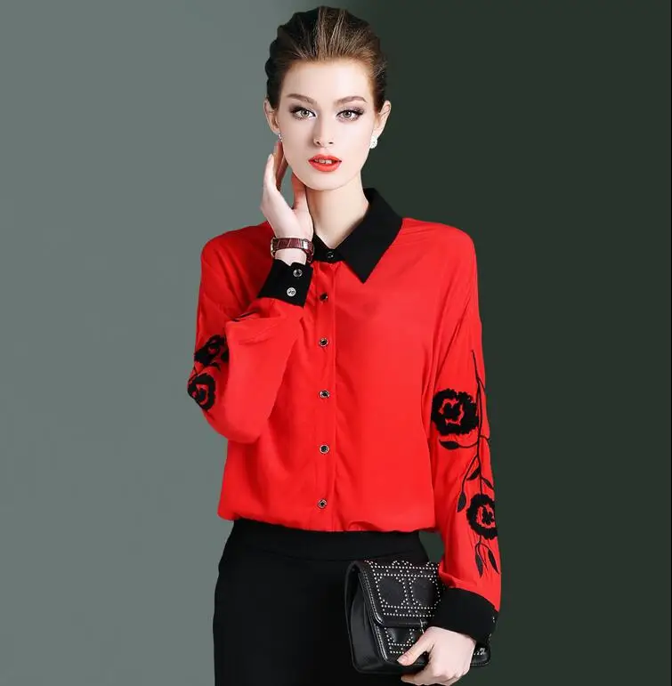 

High quality! Women's Original brand spring casual embroidery print shirt female long sleeve OL shirt chic blouse tops TB716
