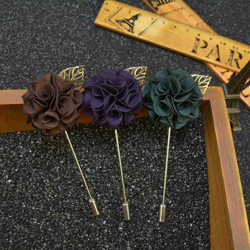Fashion Handmade Flower Boutonniere Stick Brooches Pin Men Women Accessories Cute Gold Leaf Lapel for Suit | Украшения и