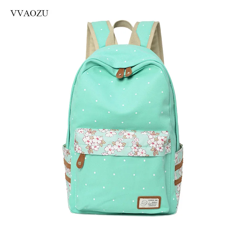 

Women Polka Dots Canvas Laptop Backpack Cute Floral Patchwork Rucksack Bookbags School Student Daypack For Teen Girls Mochila