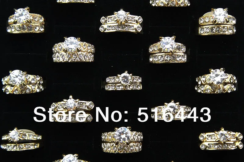 Big Promotions 20pcs Upscale Jewelry Cubic Zirconia 18K Gold P 2 in 1 Engagement Wedding Womens Mens Rings A-907 | Украшения и
