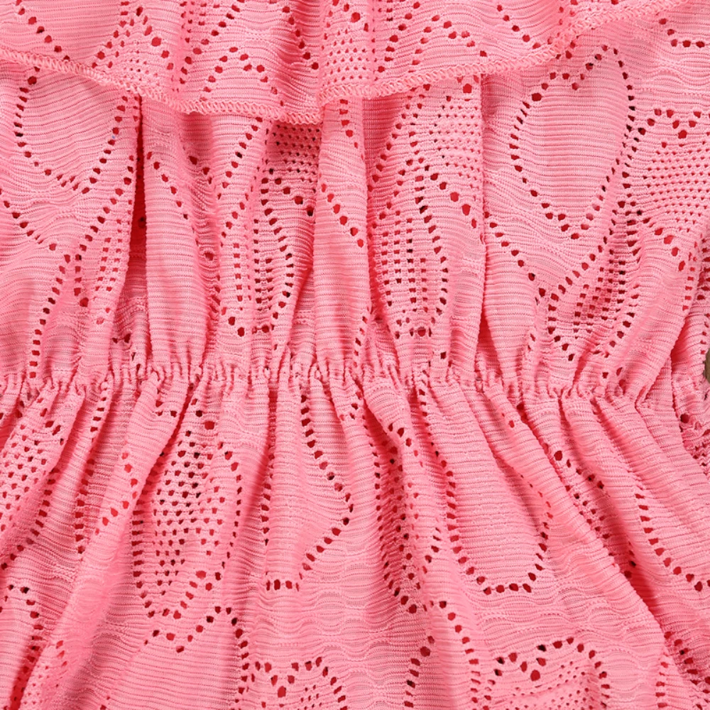 2019 Baby Summer Clothing 0-24M Toddler Girl Bodysuits Ruffles Sleeve Off Shoulder Hollow-out Hearts Pink Jumpsuit Sunsuit | Детская