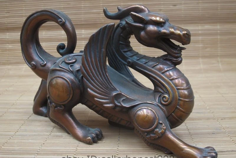 

China Royal Feng Shui Red Bronze Four sacred animal of the Dragon Statue