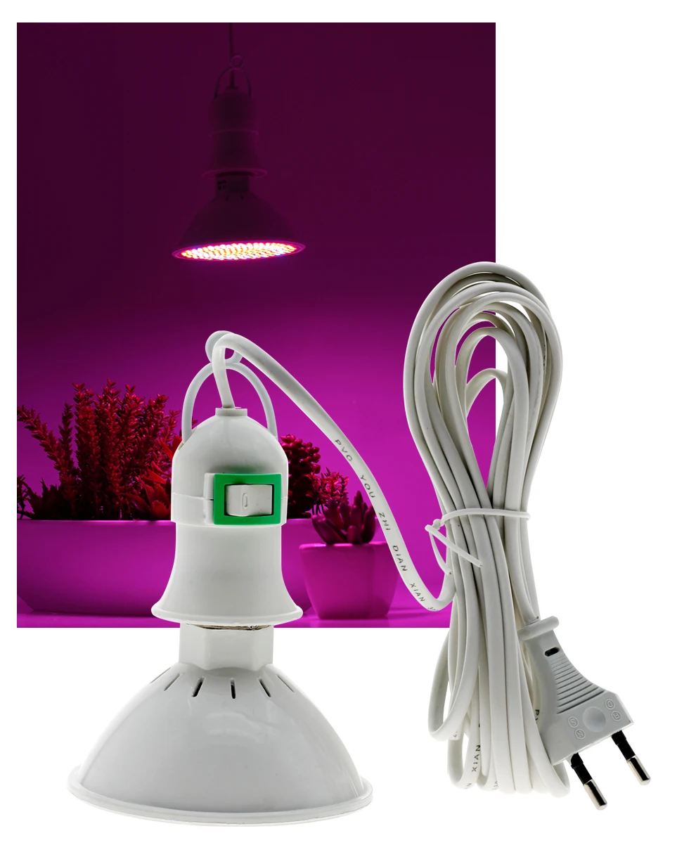 220V Phytolamp E27 светодиодный лампы для роста растений полный спектр лампа для выращивания с 4 м 8 проводным переключателем ЕС штекер для внутреннего Цветочная рассада