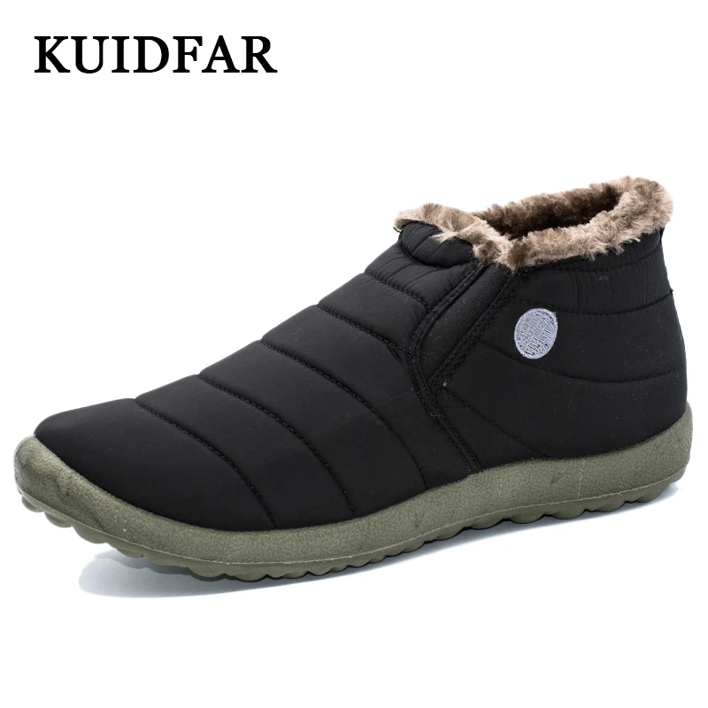 KUIDFAR/Мужская зимняя обувь; однотонные зимние ботинки с плюшевой подкладкой; нескользящая подошва; теплые водонепроницаемые лыжные зимние ботинки; Мужская обувь; 48