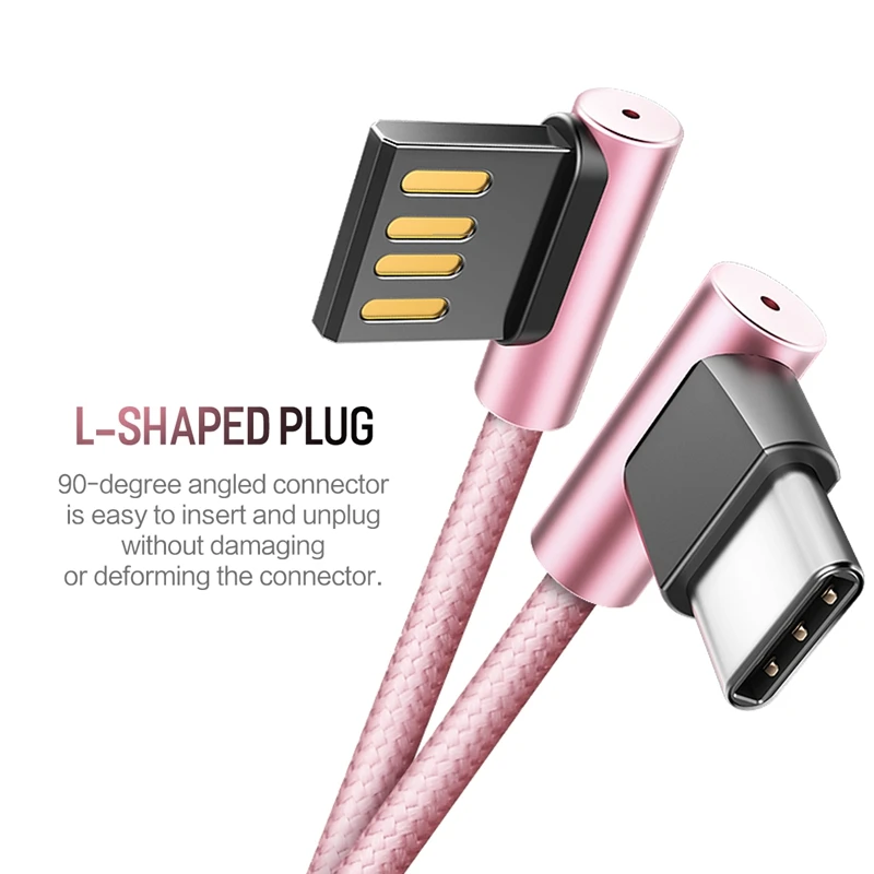 ROCK USB Type C кабель двойной L гибкий металлический 2.0A Быстрый зарядный для зарядное